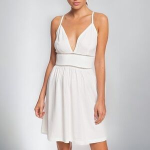 NWT Roxy Silver Light Strappy Woven textured Dress White Pockets Sz L